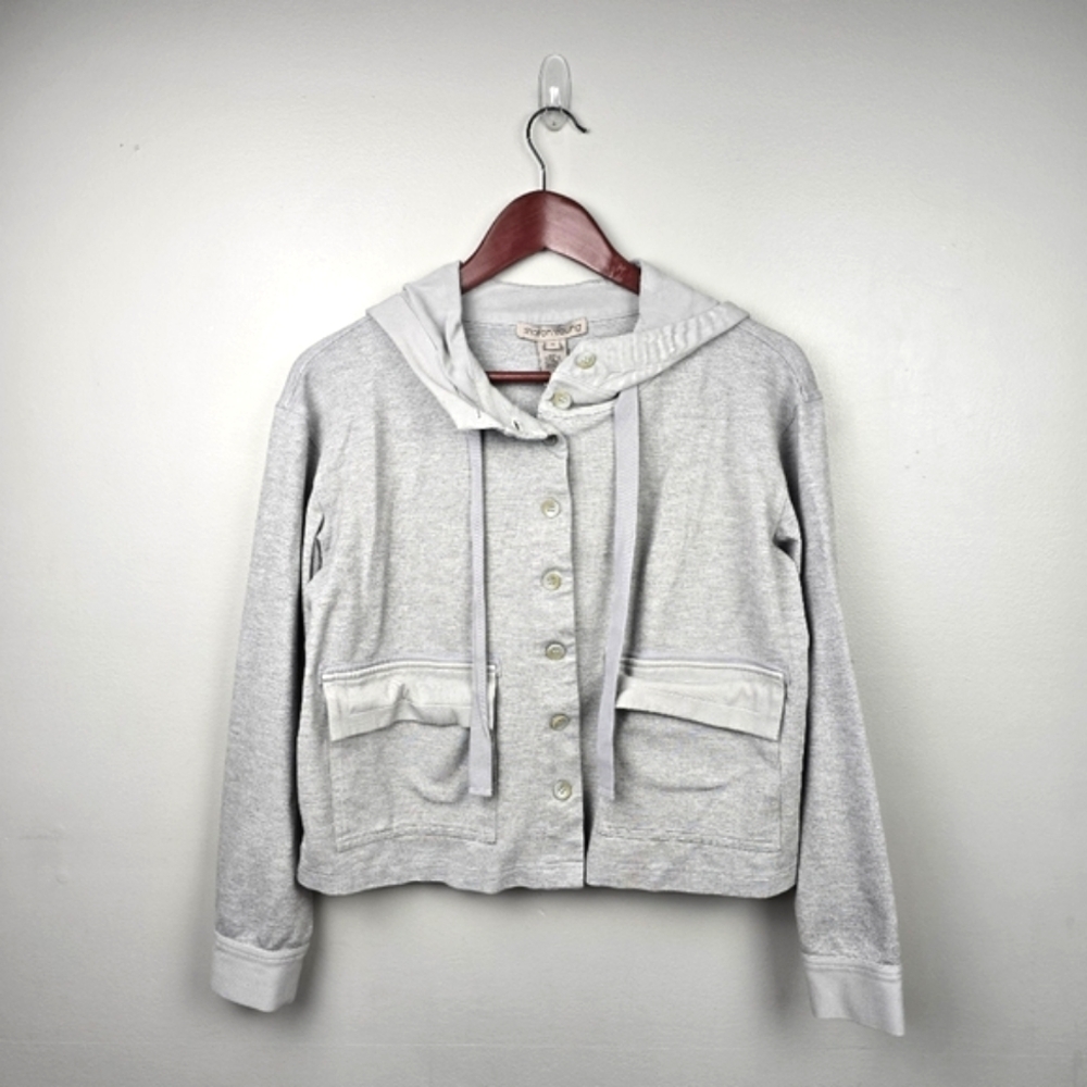 Lightweight Shacket Button Down Hooded Boxy Jacket Cropped Gray Womens Size‎ S